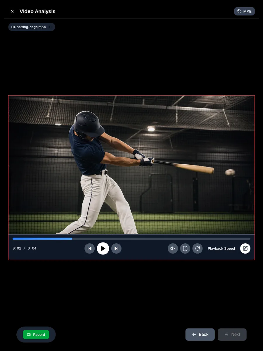 HitWizard video analysis showing a hitter's swing with playback controls
